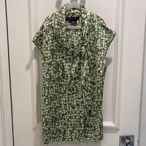 ETCETERA Green,brown and creme Silk Blouse with built in collared scarf.